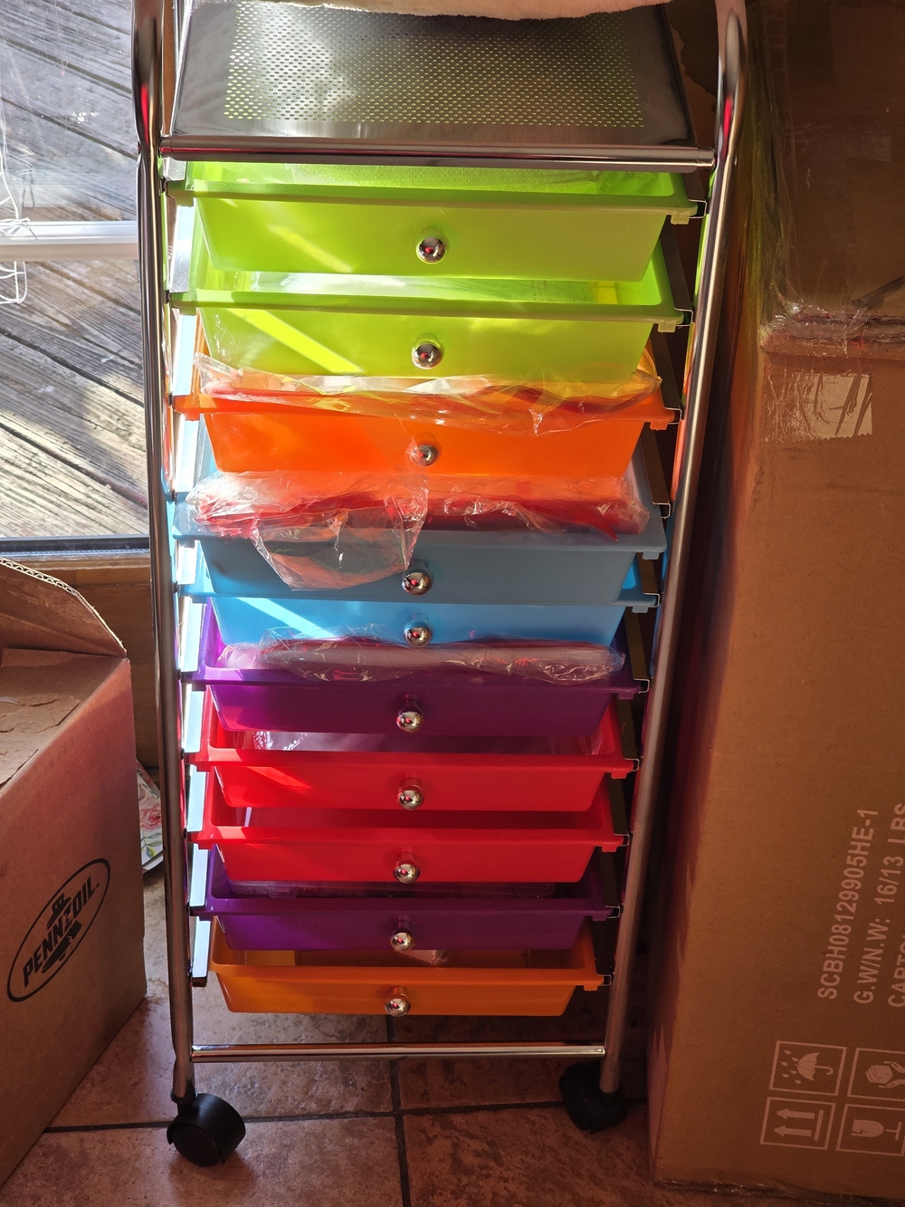 Amazon Rainbow Rolling Drawer Organizer with Bright Plastic Drawers